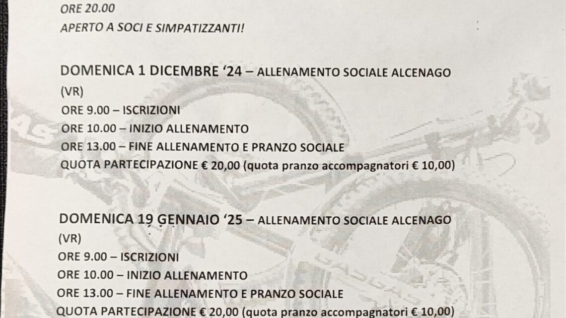 Calendario allenamenti sociali Trial Scaligero 2024 – 2025