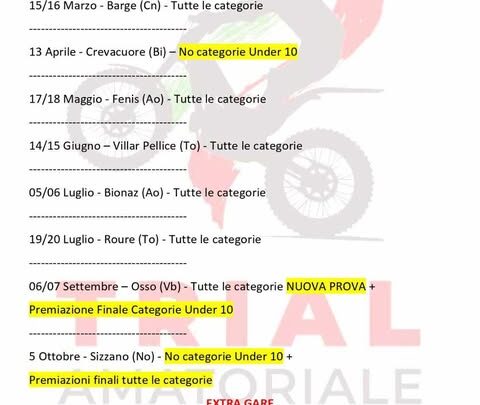 Calendario Trofeo Amatoriale Nord Ovest 2025 ASI